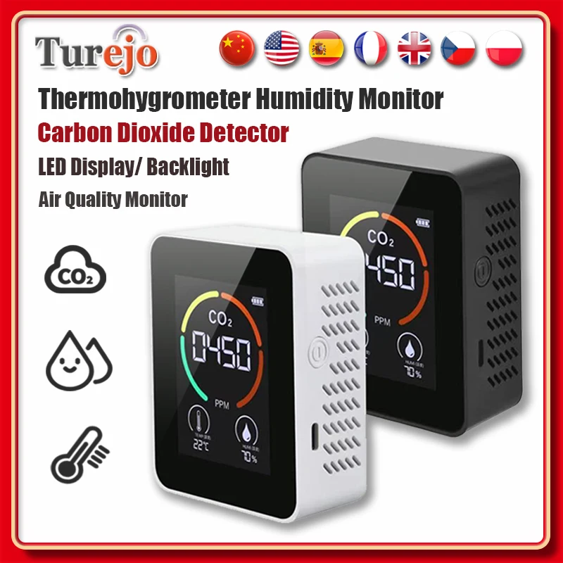 

CO2 Sensor CO2 Meter Carbon Dioxide Detector Multifunctional Thermohygrometer Humidity Gas Analyzer Digital Air Quality Monitor