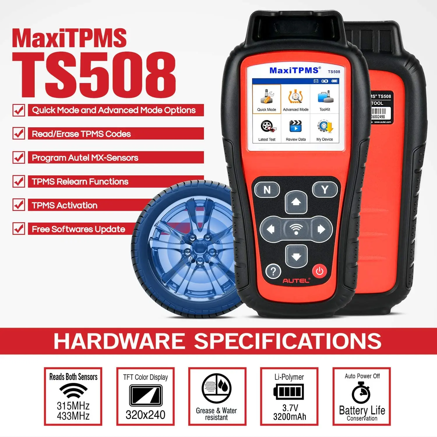 

Датчики давления в шинах Autel MaxiTPMS TS508 TPMS, активирующий программный сканер