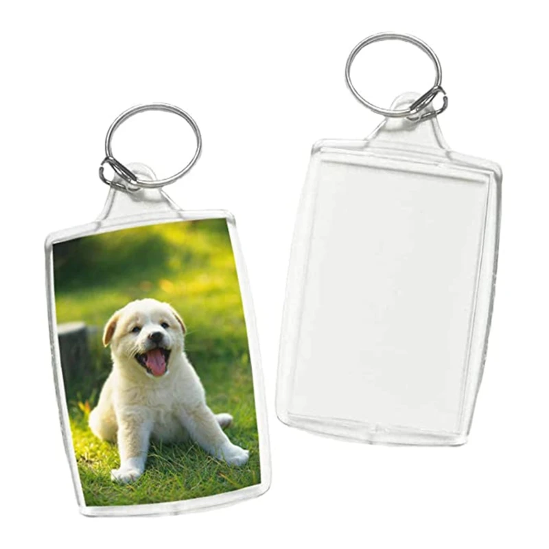 

N58F Blank Photo Insert Keychains Translucent Clear Acrylic Key Rings Double-Sided Photos Small Picture Frames for Family Gifts
