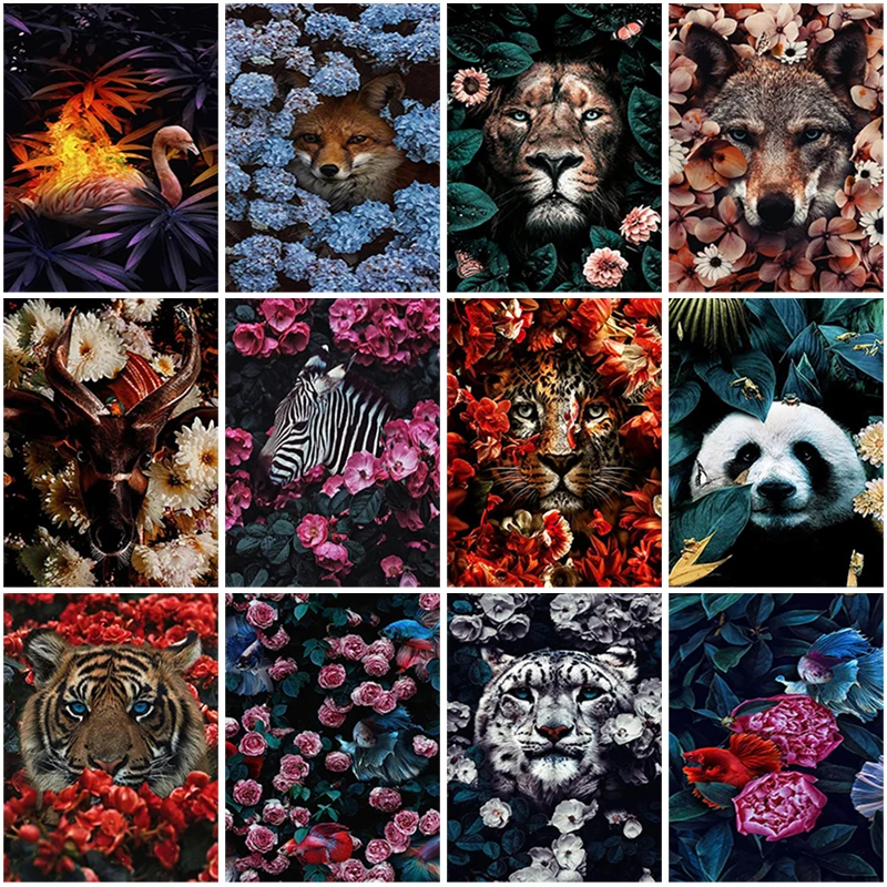 

DIY Animal In Flower Craft 5D Diamond Painting Full Round & Square Resin Mosaic Animal Diamante Embroidery Cross Stitch Kits Art
