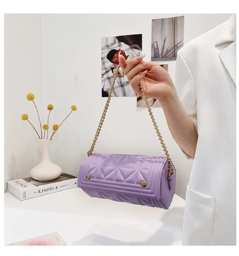 

Popular Single Shoulder Bag Female Bag 2021 New Fashion Summer Chain Messenger Bag Cool Color Cylinder Bag