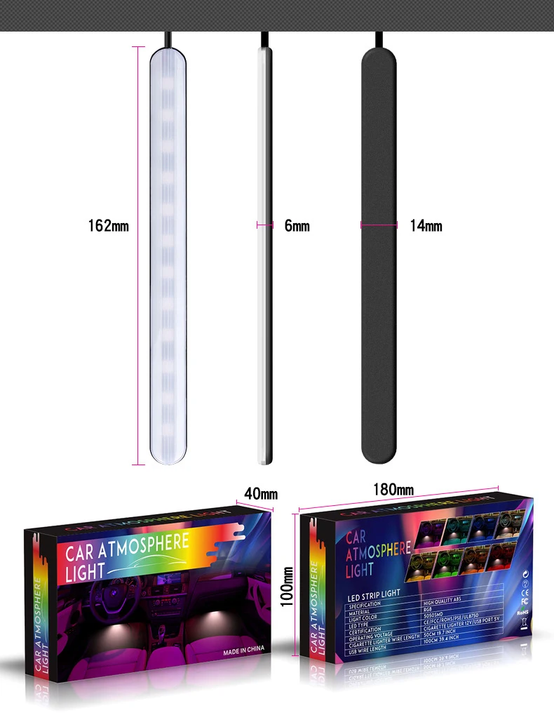 Автомобильный атмосферный светильник s, Автомобильные светодиодные лампы rgb с управлением через приложение, светодиодный ленточный светильник s, автомобильный Стайлинг, декоративные атмосферные лампы, автомобильный интерьерный светильник