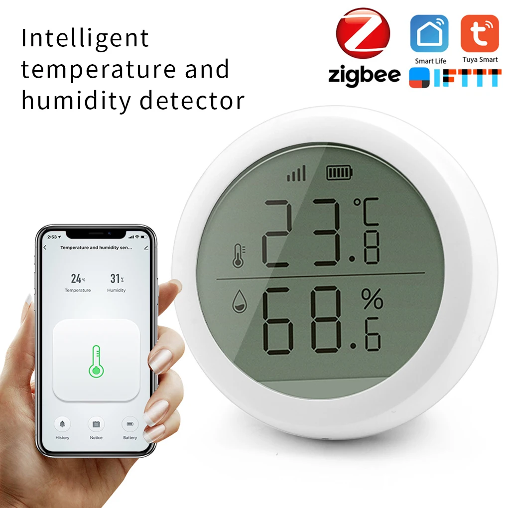 

Smart Home Temperature And Humidity Sensor With LED Screen Works With Google Assistant and Tuya Zigbee Hub