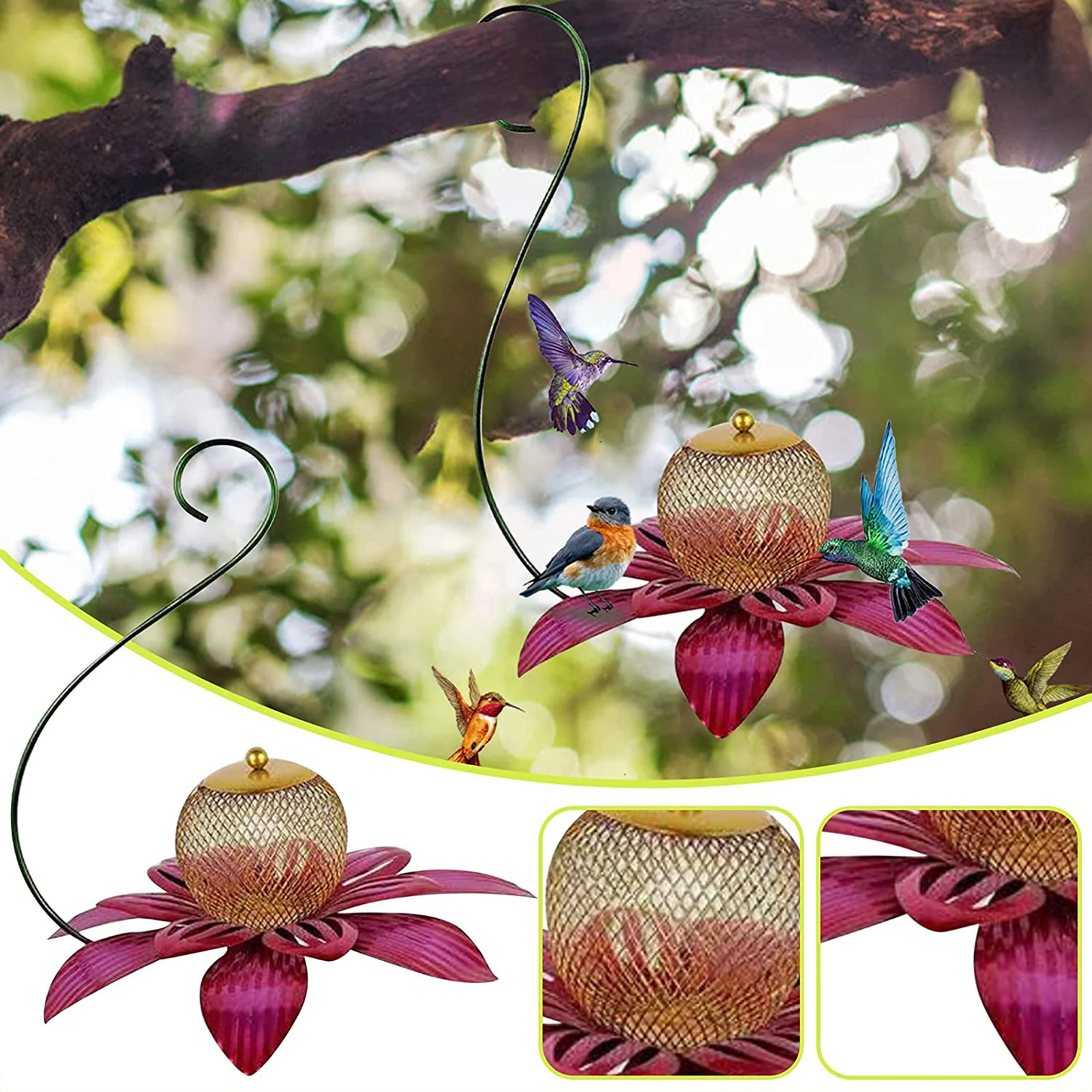 

Sensation Pink Coneflower Bird Feeder Outdoor Decoration Window Garden Flower picaflor comedero Outside Rust Resistant Art Metal