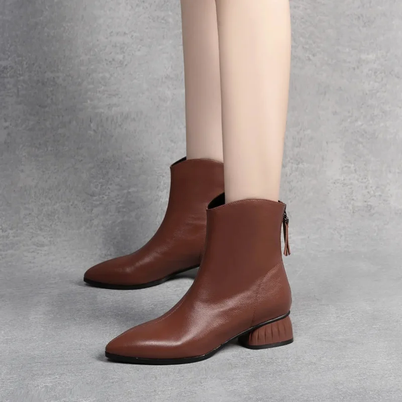 

Womens Autumn Boots Pointed Back Zipper Ankle Boot 2021 Women's Platform Heels Square Heel Women's Ankle Boots Boots