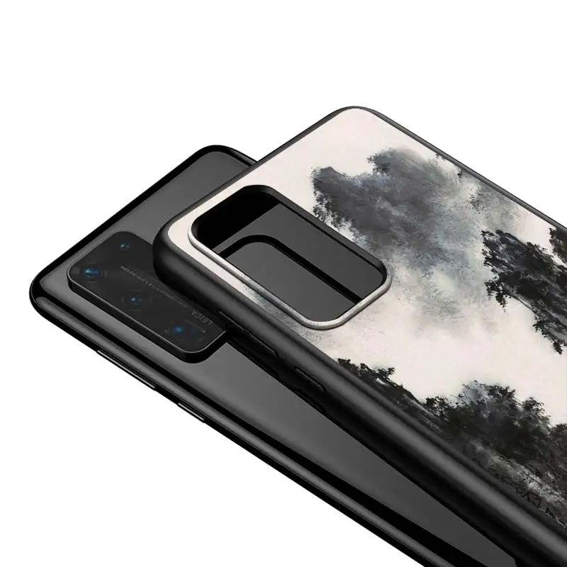 

For Huawei P40 P30 P20 Pro Lite E Plus 5G Bright Black Cover Landscape Painting Fashion For Huawei P10 P9 P8 Lite Phone Case