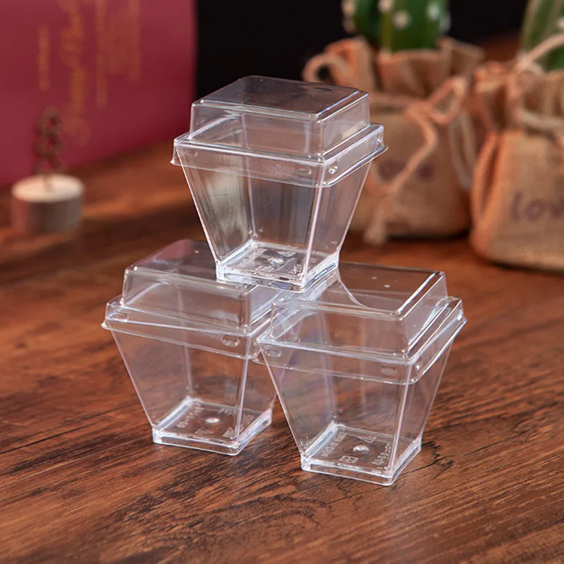 

50pcs MIni transparent mousse box 60ml small disposable hard plastic cup pudding jelly yogurt ice cream dessert boxes with lid