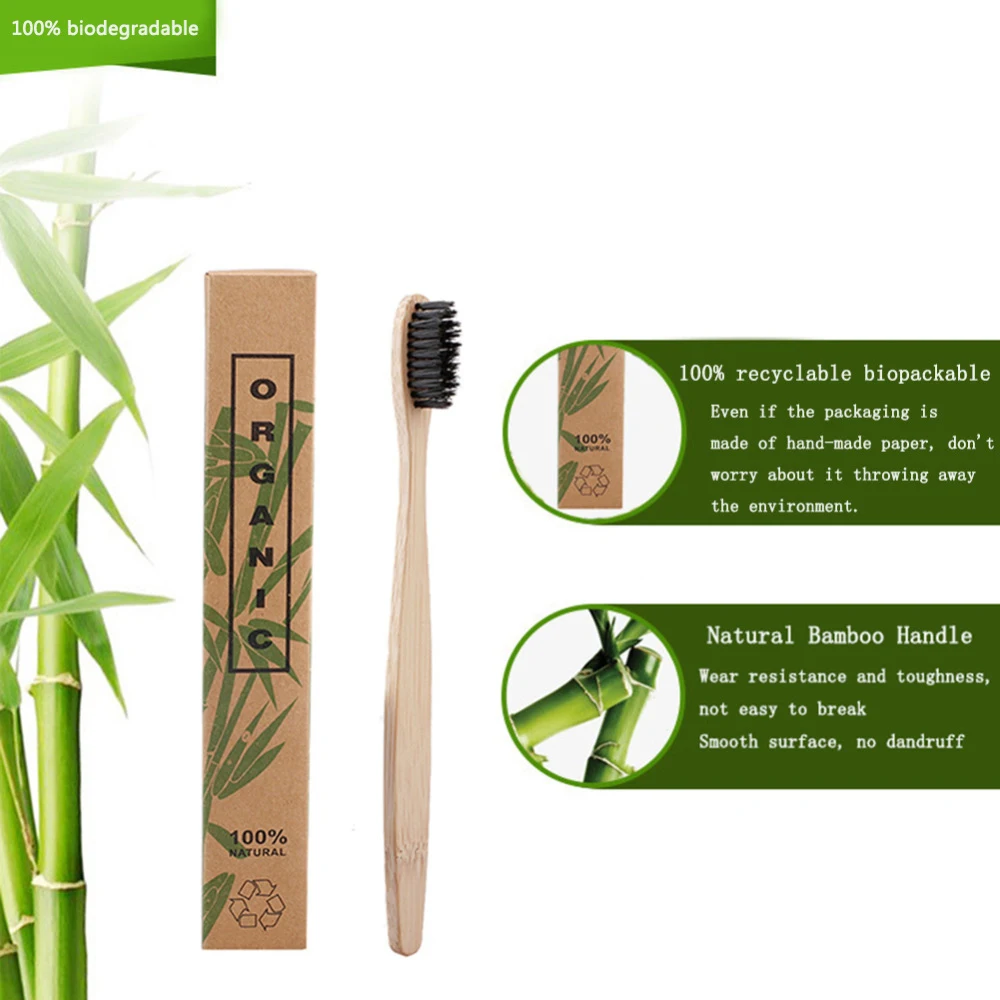 

10Pcs Bamboo Toothbrush Soft Charcoal Toothbrush Eco-friendly Natural Solid Bamboo Handle Teeth Brush Health Care