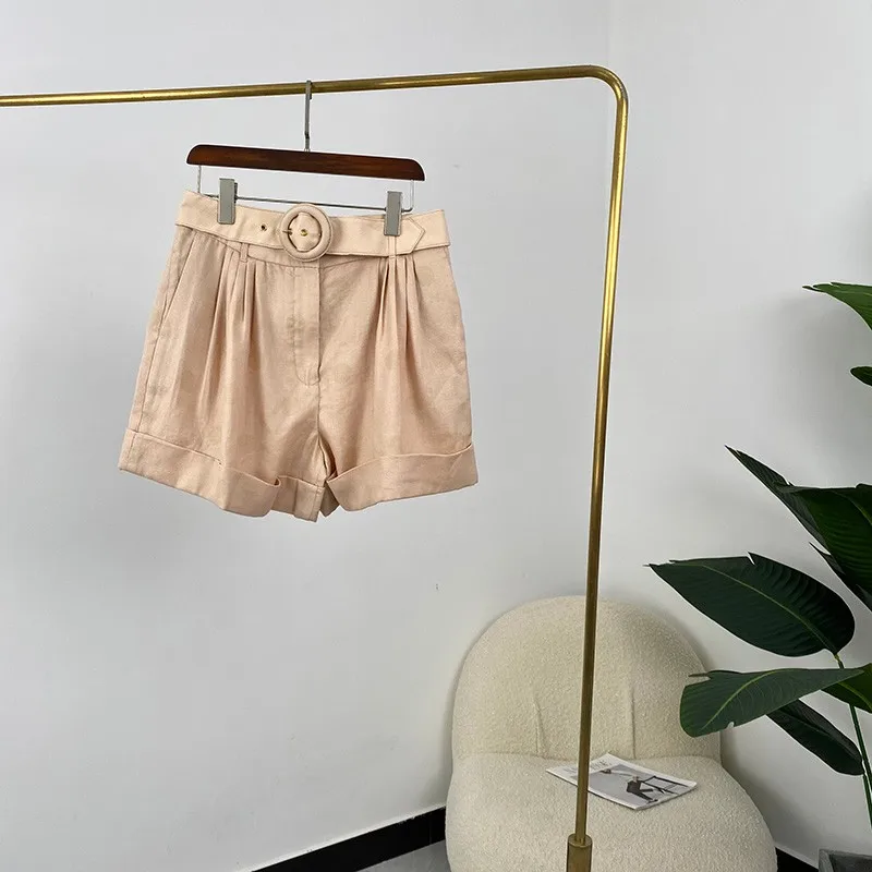 

Женские шорты цвета хаки светильник-желтые льняные шаровары с принтом в горошек, лето 2021