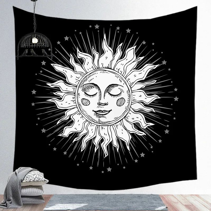 Психоделический черный Бог Солнца Аполлон в стиле бохо астрологический гобелен