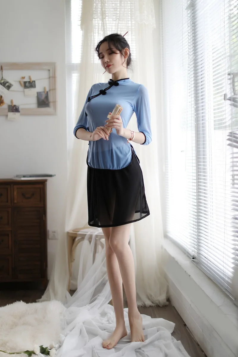 

New Sexy Lingerie Women's Uniform Temptation Suit Mesh Perspective Sexy Republic of China Student Uniform