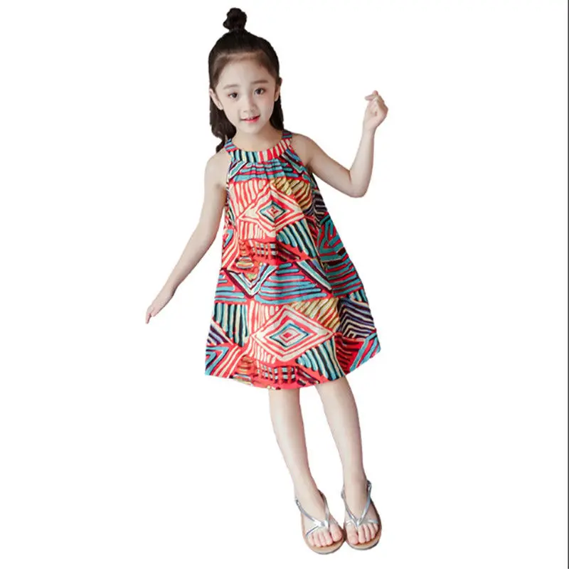 

Girls Dress Summer Student Suspender Korean Vest Girl Princess Dress Sleeveless Cotton Silk Floral Dress Girl Clothes 2021 New