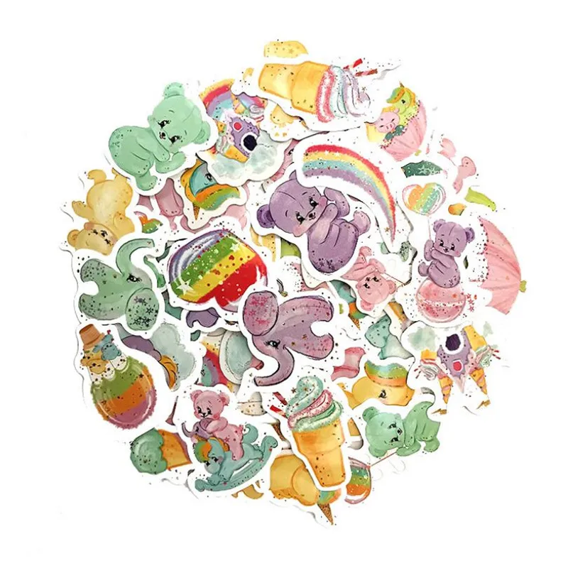 

10/30/50PCS Girl Cute Rainbow Cartoon Animal Graffiti Bear Unicorn Toy Diary Suitcase Decoration Toy Wholesale