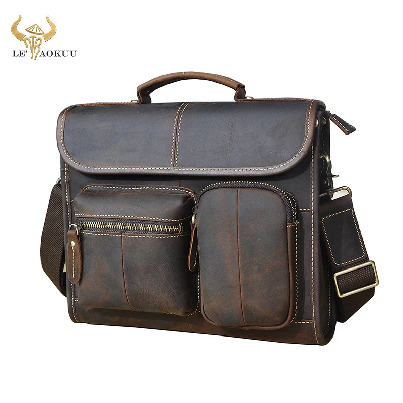 

Crazy Horse Natural Leather Male Designer Casual Messenger Crossbody bag Fashion Mochila Satchel University School Book bag 202