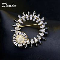 donia jewelry europe and america black and white rotatable flower brooch copper micro inlaid zircon hollow coat brooch scarf pin