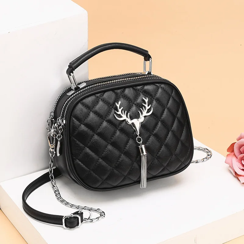 

new fashion trend bag female 2021 handbag tassel Lingge chain messenger simple black shoulder bag for women