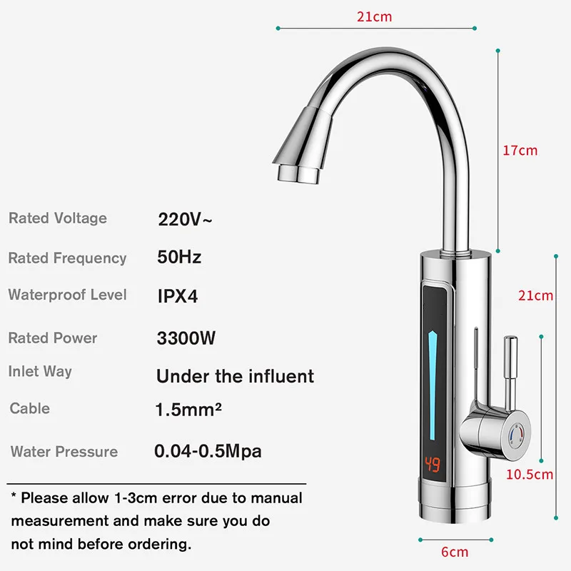 

3300W Household Instant Electric Water Heater Faucet Tap Bathroom instantaneous water heater LED Light Temperature Display 220V