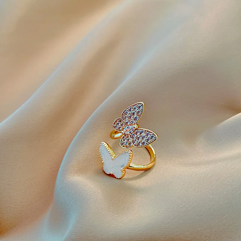

Butterfly Rings for Women Double Butterflys Rhinestone Opening Adjustable Ring Korean Fashion Luxury Jewelry Temperament Gifts