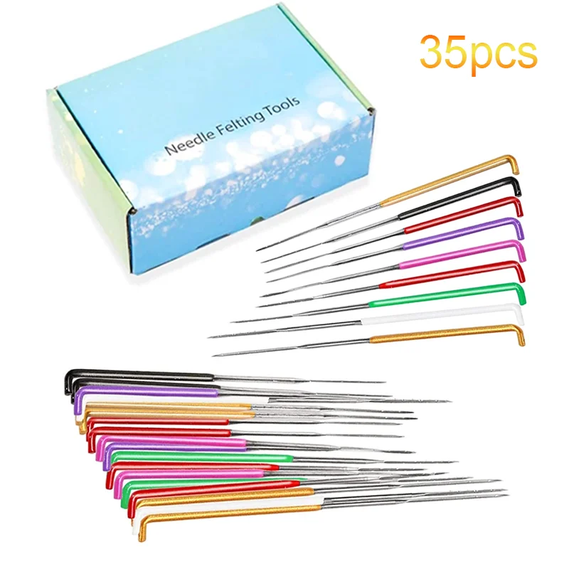 

LMDZ 35 Pcs Felting Needles Kit Wool Felt Kit Felting Pocked Needles Set Colorful Wool Felting Supplies with Needle Bottle