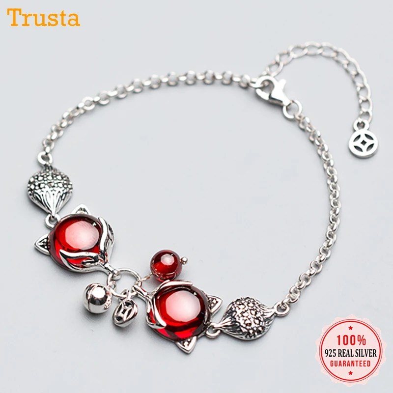 Женский браслет труста из стерлингового серебра 925 пробы с лисой и колокольчиком