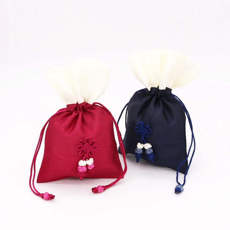 2pcs/lot 10*15cm Satin Drawstring Bags With Chinese Knot Wedding Christmas Gift Jewelry Pouches Packing Storage Cotton Bag | Украшения и
