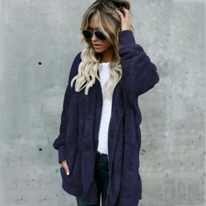 

Womens Winter Warm Fleece Jacket Outwear Tops Hooded Casual Fluffy Coat Sweater