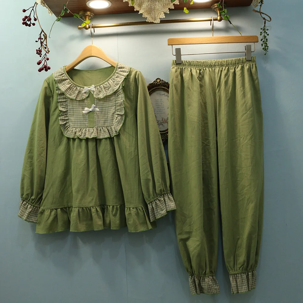 

2020 Autumn 100% Cotton Long-Sleeved Pajamas Women Korean Style Cross-Border Cute Home Wear Female Nightwear Pijama Mujer