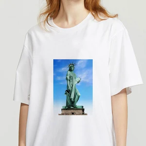 Women Statue of Liberty Aesthetic White T-Shirt 90s Cute Art Tee Hipster Grunge Top 90s T-shirts Harajuku Short Sleeve Tshirt
