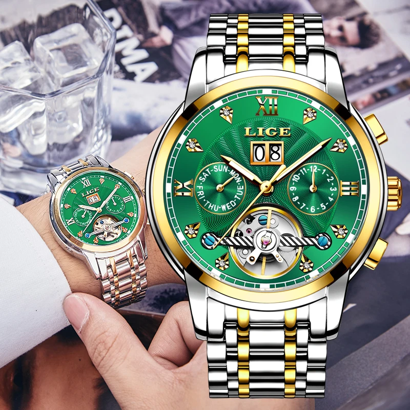 Relogio Masculino LIGE Men Watch Mechanical Tourbillon Luxury Fashion Brand Stainless Steel Sports Watches Mens Automatic Watch