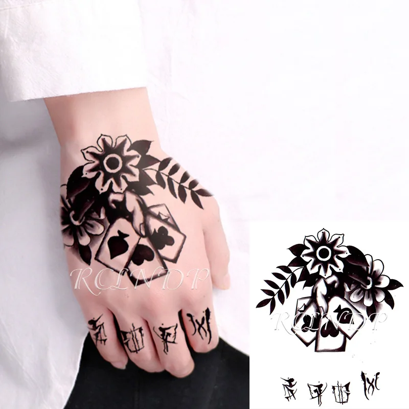 Waterproof Temporary Tattoo Sticker Black Butterfly Knife Flower Playing Cards Element Fake Tatto Flash Tatoo for Women Men images - 6