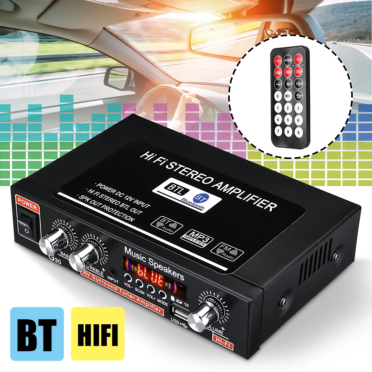 Автомобильный Hi Fi усилитель с bluetooth 12 В/220 В 200 Вт динамик сабвуфером FM радио стерео