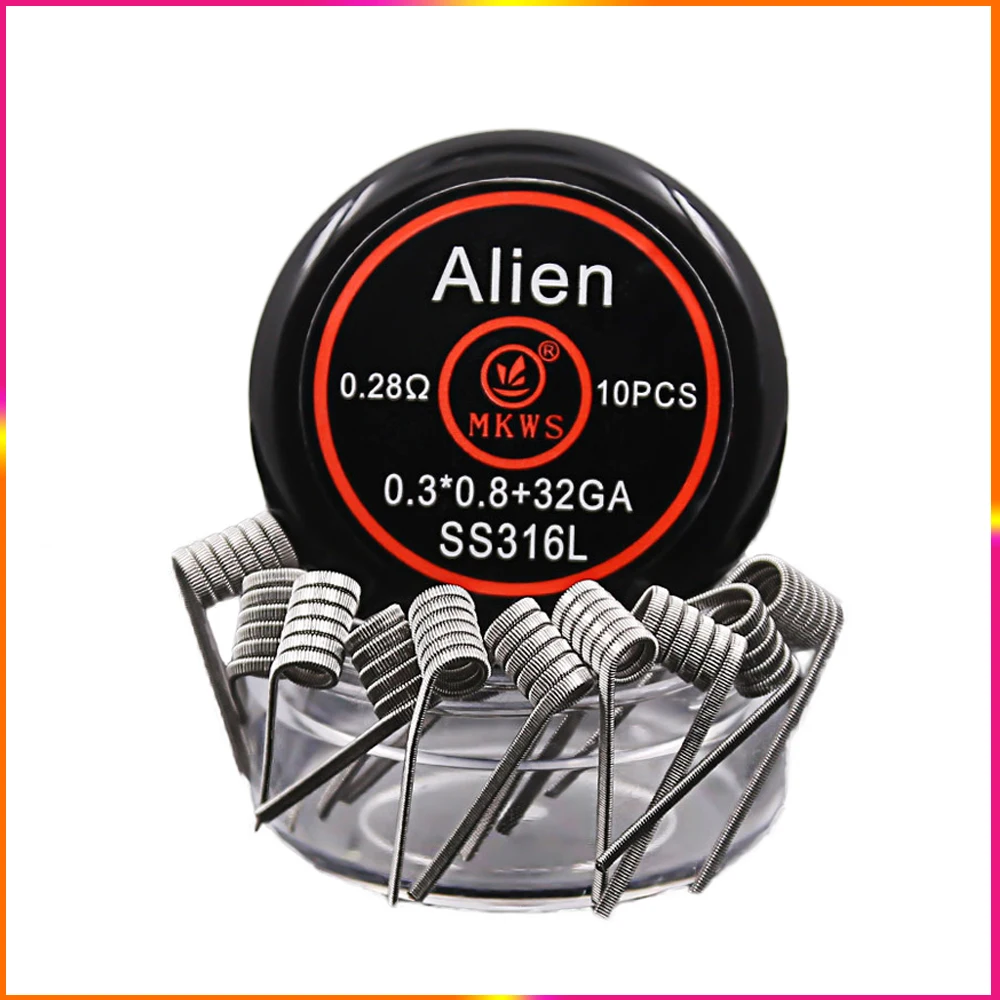 10 шт. Alien clapton ss316L NI80 A1 готовые катушки для электронных сигарет RBA RDA RTA vape Танк для vape инопланетянин нагревательный провод