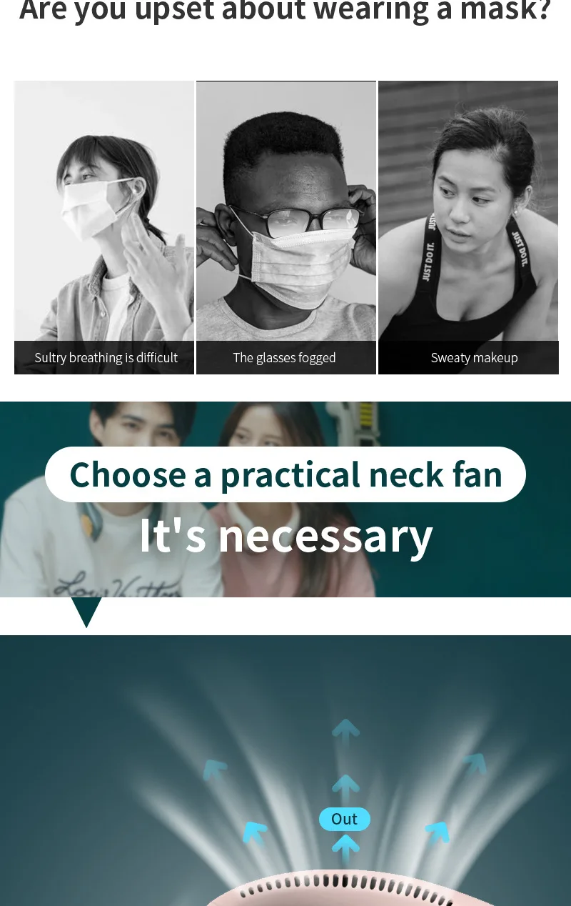 

New Style Leafless Hanging Neck Fan No Leaf Mini Fan USB Charging Sports Small Fan Portable Lazy Fan