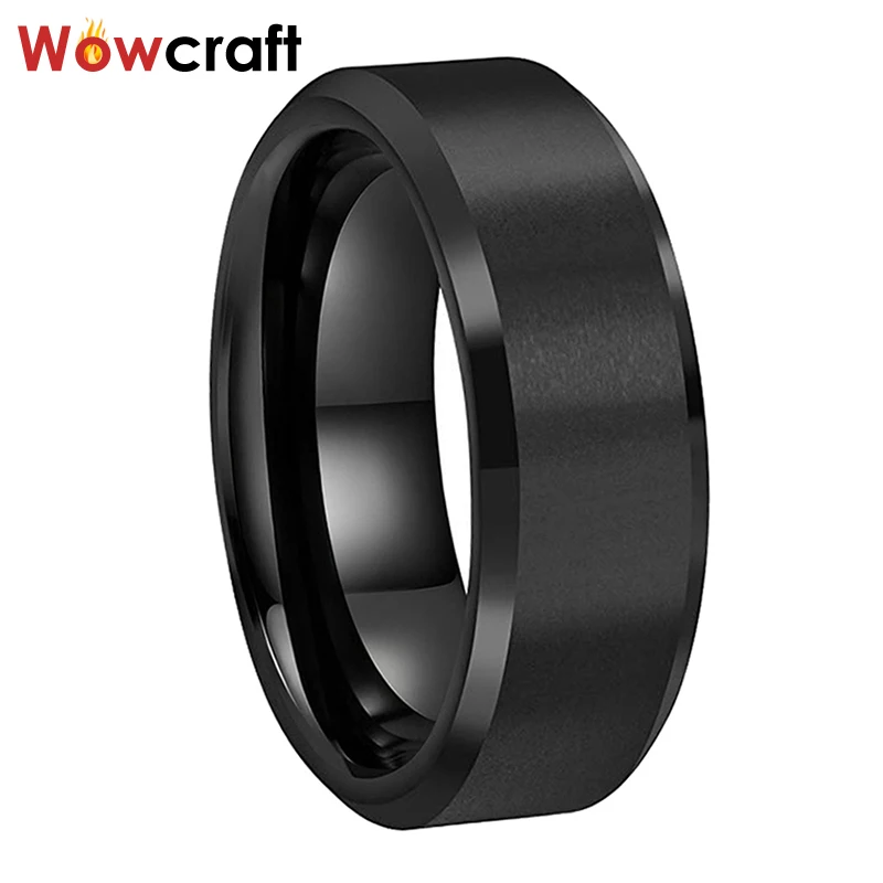

6mm 8mm Black Tungsten Wedding Bands for Men Women Jewelry Rings Matte Finish Beveled Edges Comfort Fit Free inside Engraving