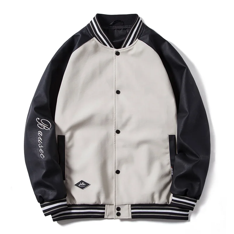 

Men's Motorcycle Jacket Male Letter Embroidery PU Leather Jacket Autumn Baseball Collar Artificial Leather jacket Men Clothing