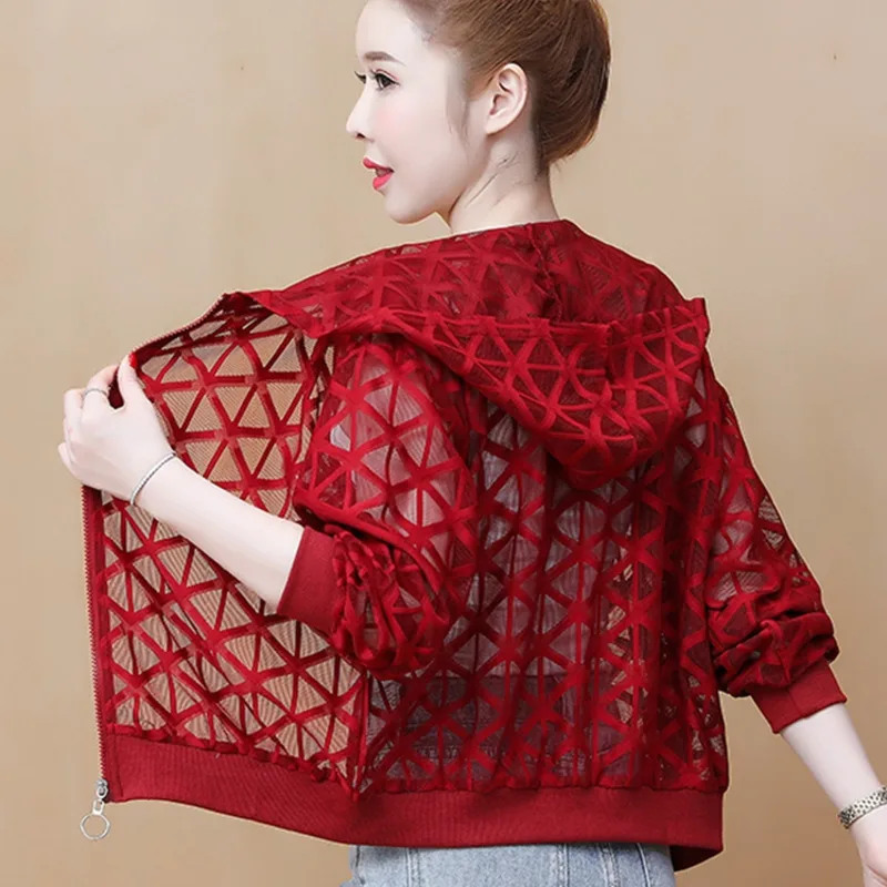 #5357 красная розовая белая сетчатая куртка женская повседневная короткая с