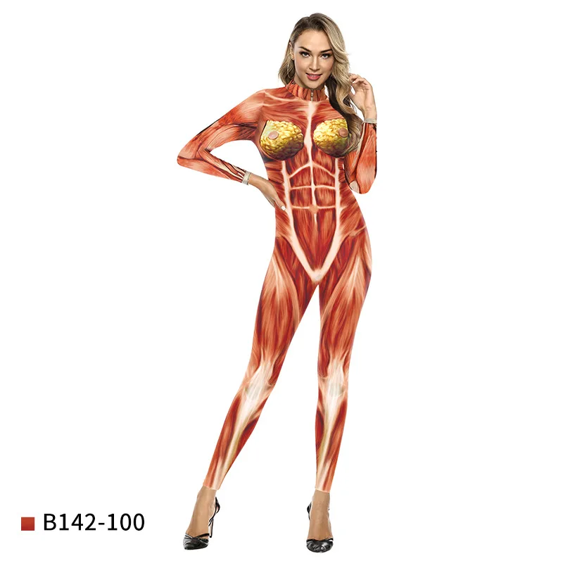 

New Sexy Halloween Bodysuit Muscle Cosplay Stage 3D Printed Playsuit Overalls Tights Fitness Women Jumpsuits Dropshipping