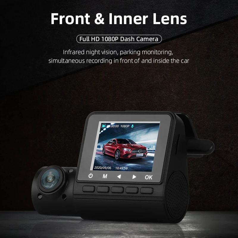 Dash Camera HD1080P Car Dvr front + inside lens Night Vision Cam 24H Parking Monitor Video Recorder GPS Tracker | Автомобили и