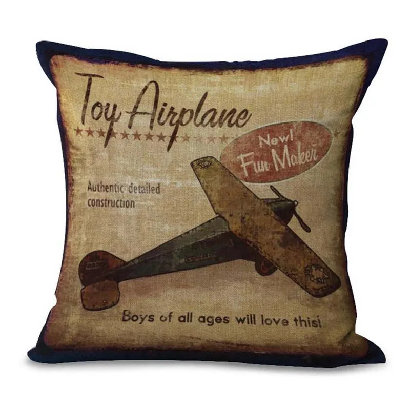 

Retro Conveyance Cotton Linen Cushion Cover Car Bedroom Sofa Cushion Cover Pillowcase Airplan Bike Images Printing Pillow Case