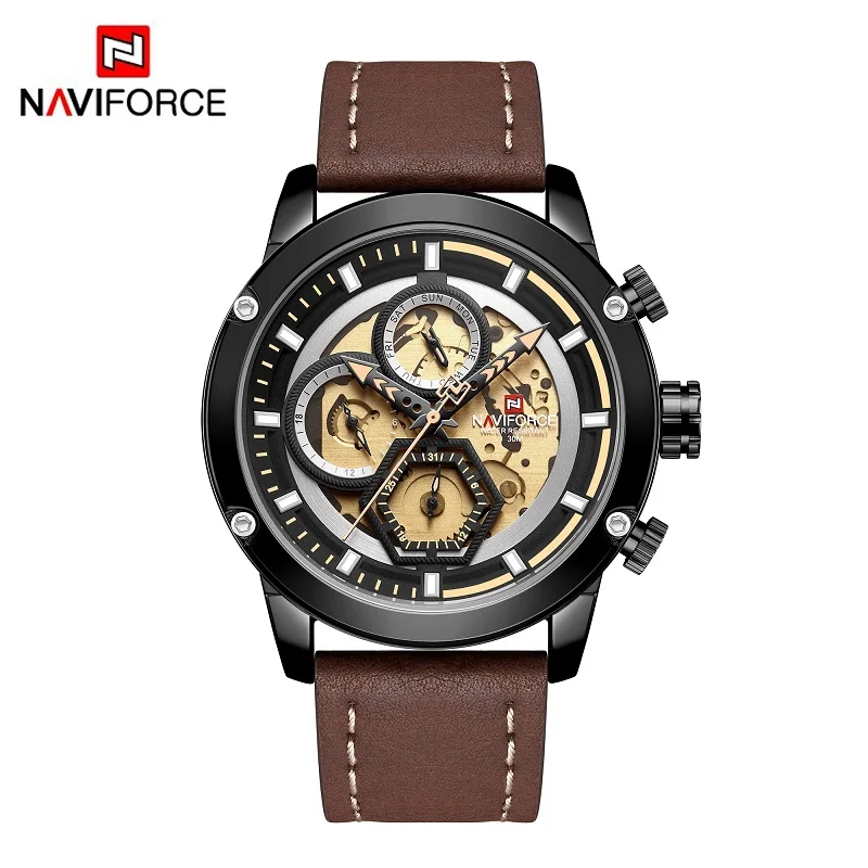 Leather Brown Модные стильные мужские наручные часы naviforce брендовые Роскошные Мужские Аналоговые кварцевые наручные часы Мужские Спортивные Хронограф Relogio Masculino - Цвет: Leather Brown