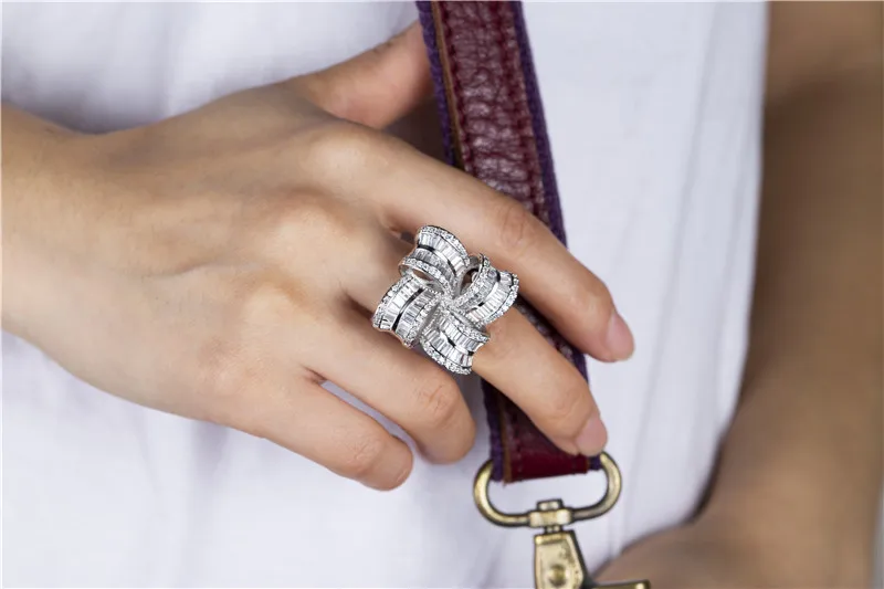 Женские коктейльные кольца ручной работы с большим серебряным бантом S925