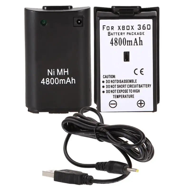 ALLOYSEED 2 шт. 4800 мАч блок аккумуляторов NiMH с usb-кабелем для зарядки для Microsoft Xbox 360 беспроводной контроллер аккумуляторная батарея