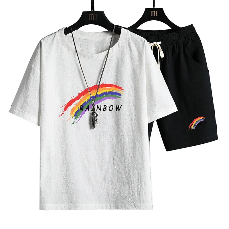 

Linen SeriesMen Short Set 2021 Summer New T-Shirt+Shorts 2 Pieces Sports Suit Comfortable Home Male Clothes Jogging Tracksuit