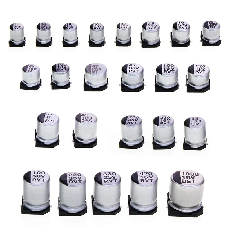 

1UF-1000UF 6.3V-50V 400Pcs 24 Value SMD Aluminum Electrolytic Capacitors Assortment Kit