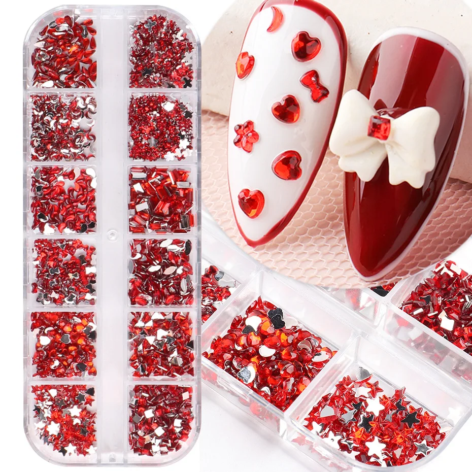 

Hot Nail Art Jewelry Nail Decoration Ins12 Grid Love Star Resin Shaped Glass Diamond Nail Sticker Diamond Nails 3d Charms