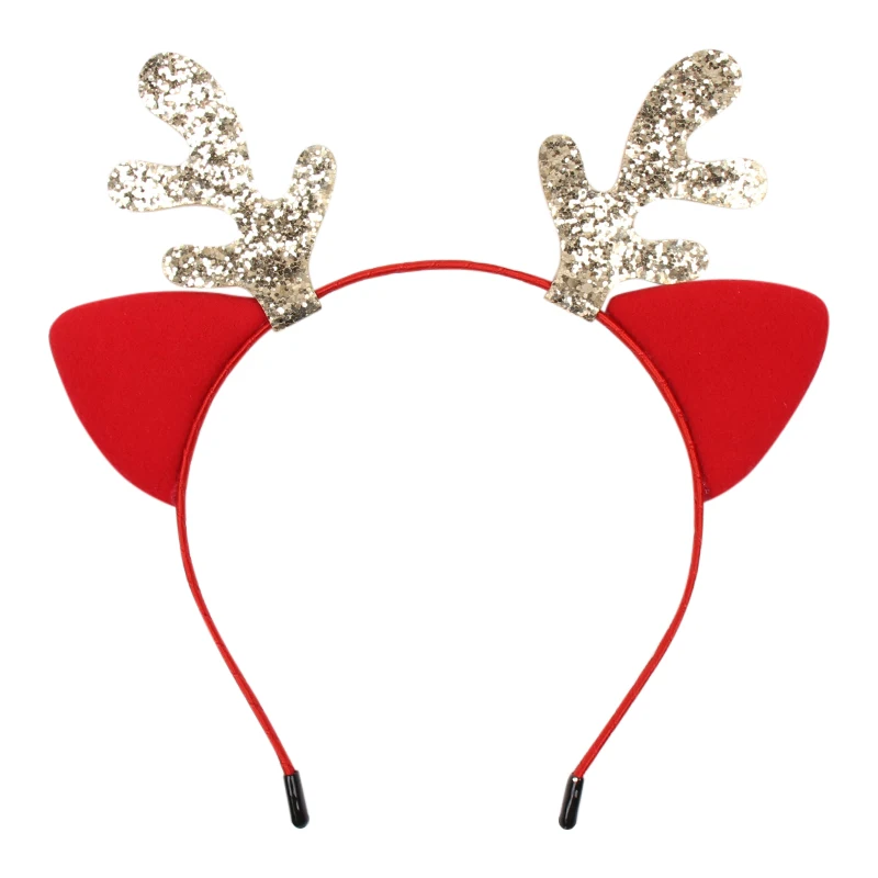 CN блестящая Новогодняя повязка на голову для девочек детские милые красные уши