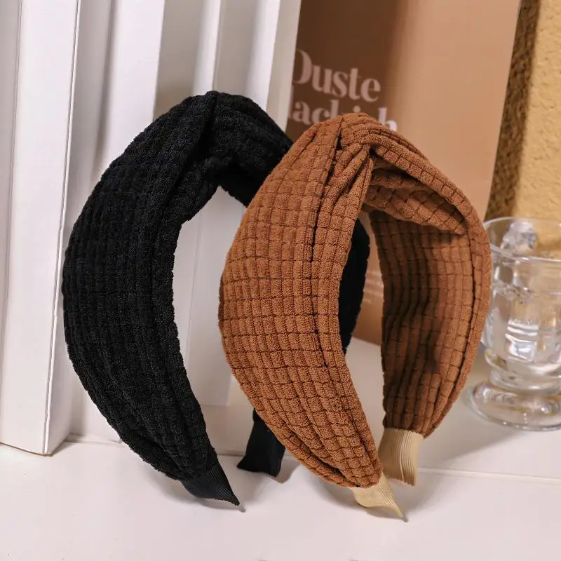 

Elegant Retro Women Headband Autumn Winter Solid Color Woolen Cloth Knotted Hairband Wide-brimmed Hair Hoop Hair Accessories