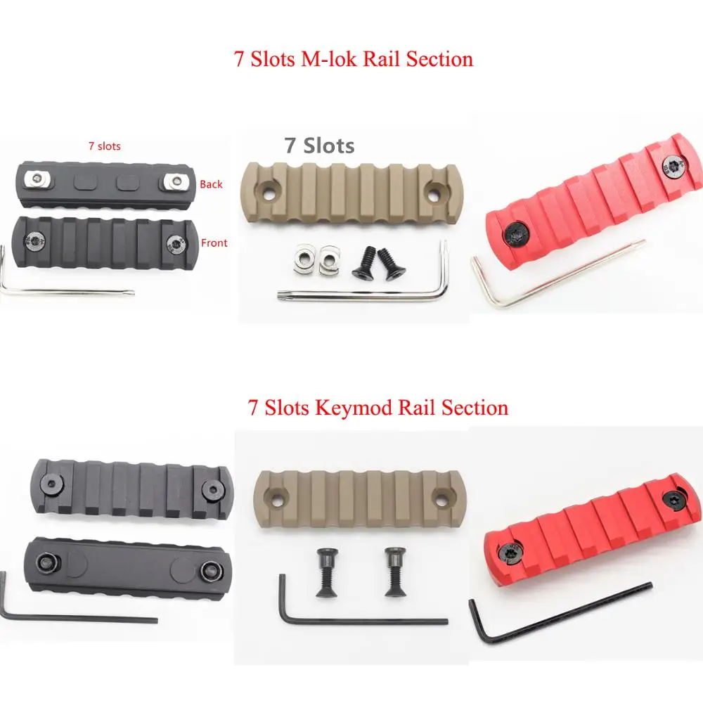 7 слотов Алюминиевый Keymod / M lok рельсовые секции сегментный Пикатинни/система
