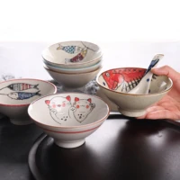 japanese style ceramic tableware glazed hand painted 5 inch high base household rice bowl small soup bowl