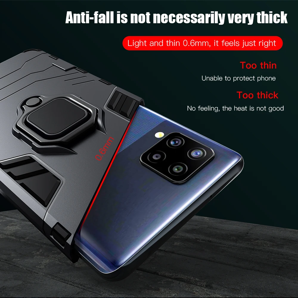 Чехол KEYSION Shockproof Armor для Samsung A42 5G A32 A12 A22 A82 с кольцевой подставкой на заднюю панель телефона Galaxy M32 M12 A01 Core A11 A31.
